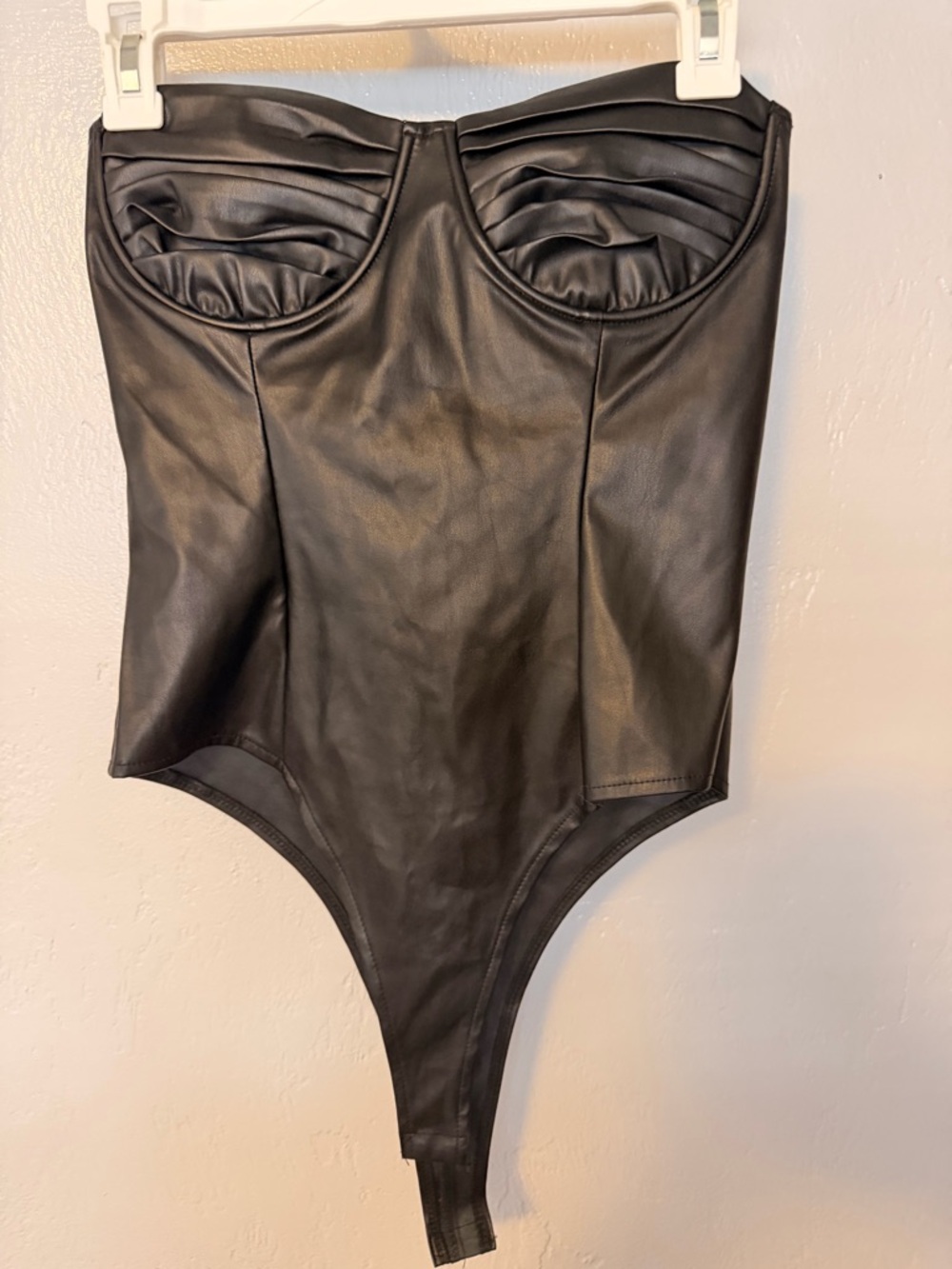 Forever 21 Black Faux Leather Bustier Bodysuit